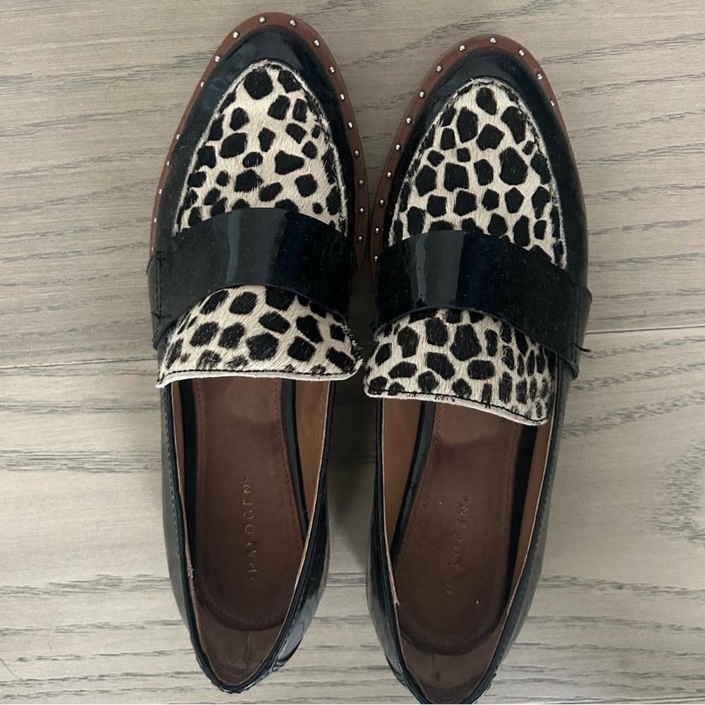 Halogen Patent Leather and Animal Print Loafers